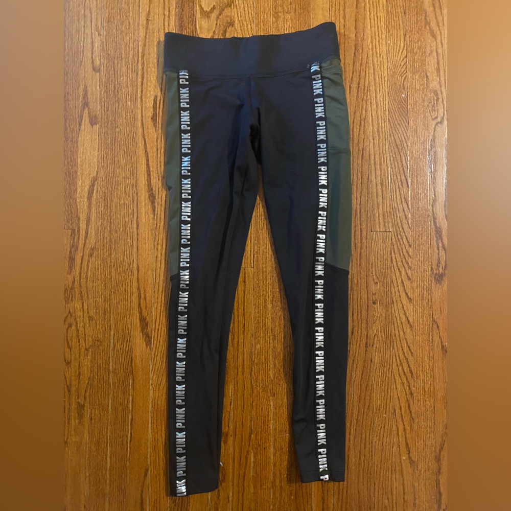 Victoria's Secret PINK Cozy Size Small Black Green Leggings